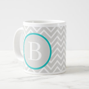 Grande Tasse Turquoise Vert Chevron Monogramme Géant Café Mug