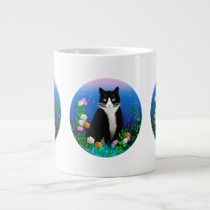 Grande Tasse Tuxedo Cat avec Mug de fleurs