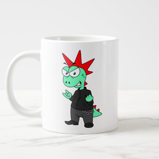 Grande Tasse Tyrannosaurus Rex Habillé Comme Un Punk. (Gauche)