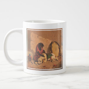 Grande Tasse Un Singe Et Un Chien Avec Un Grand Tambourin