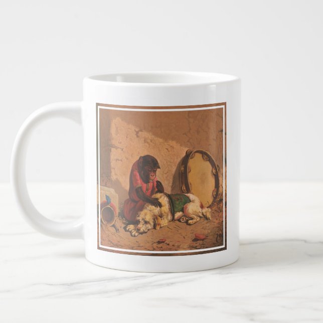 Grande Tasse Un Singe Et Un Chien Avec Un Grand Tambourin (Gauche)