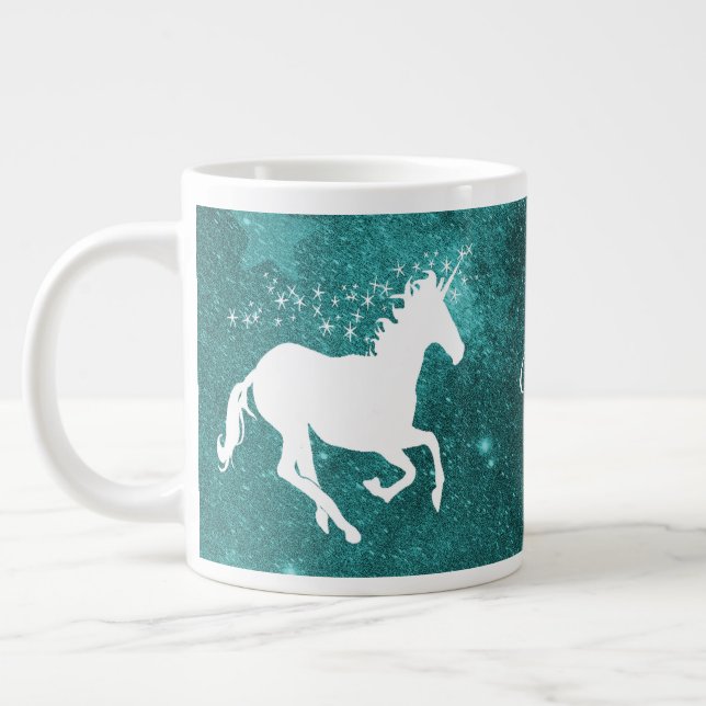 Grande Tasse Unicorne turquoise Personnalisée Mug de café géant (Gauche)