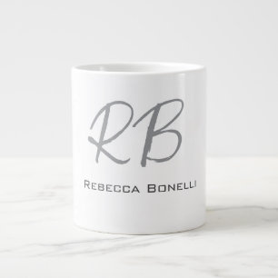 Grande Tasse Unique Monogramme gris blanc moderne