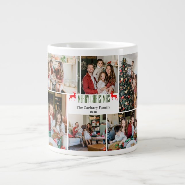 Grande Tasse Vacances de Noël Script Famille Photo Collage (Devant)