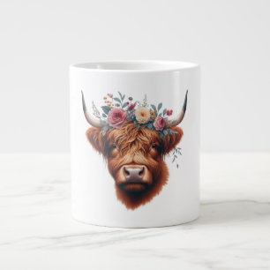Grande Tasse Vache des hautes terres mignonne, florale/printani