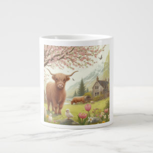 Grande Tasse Vache des hautes terres mignonne, florale/printani