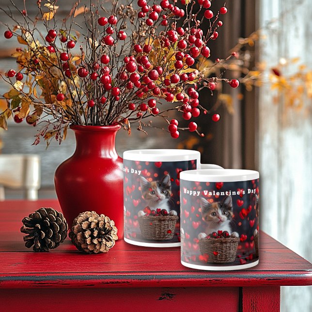 Grande Tasse Valentine's Day Calico Kitten Red Hearts Candy (Créateur téléchargé)