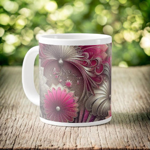 Grande Tasse Ventilateurs Art nouveau rose et argent