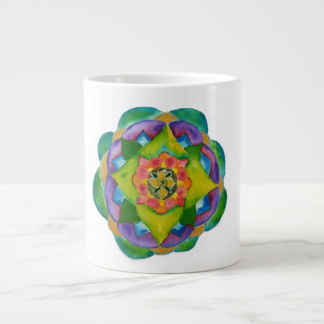 Grande Tasse Vert Mandala Aquarelle Peinture Os Chine Mug (Devant)