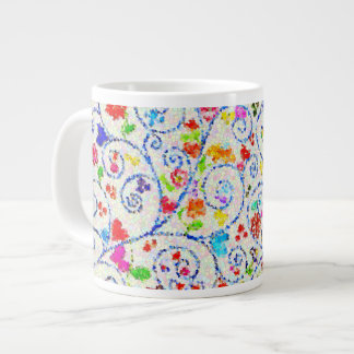 Grande Tasse Vibrant All-Over Mosaic Abstract Hearts & Swirls