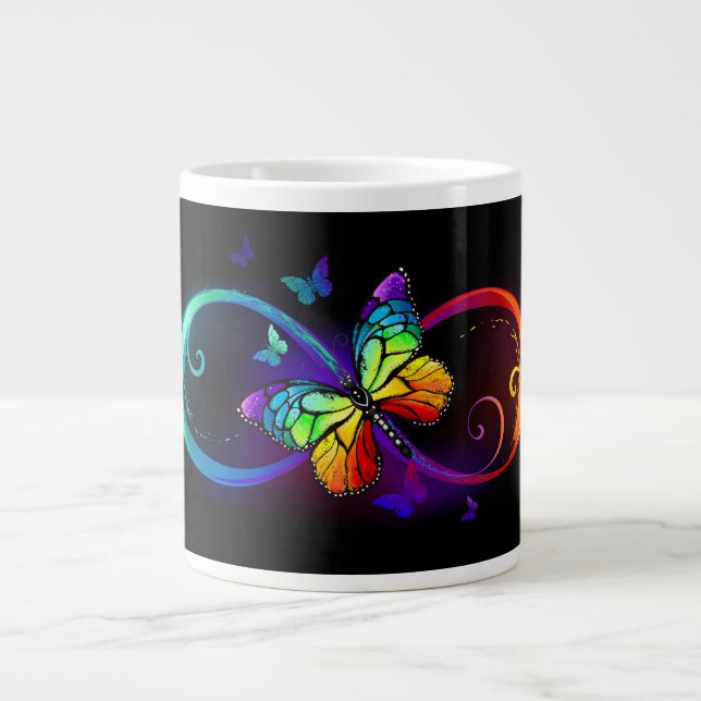 Grande Tasse Vibrant infinity with rainbow butterfly on black (Devant)