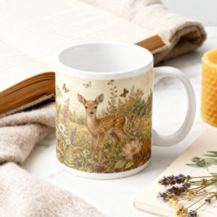 Grande Tasse Vintage Bois Délicat Botanique Cerf Cottagecore