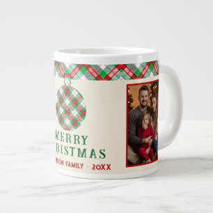 Grande Tasse Vintage Noël Rouge Vert Tartan Plaid 2 Photos