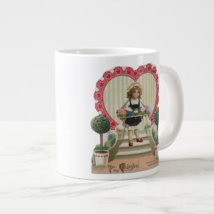 Grande Tasse Vintage Saint Valentin, Fille aux Fleurs