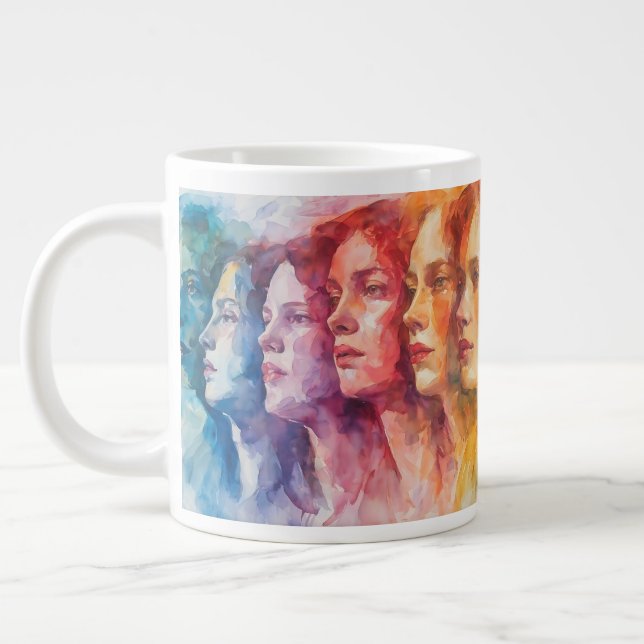 Grande Tasse Visages des femmes - Peinture aquarelle (Gauche)