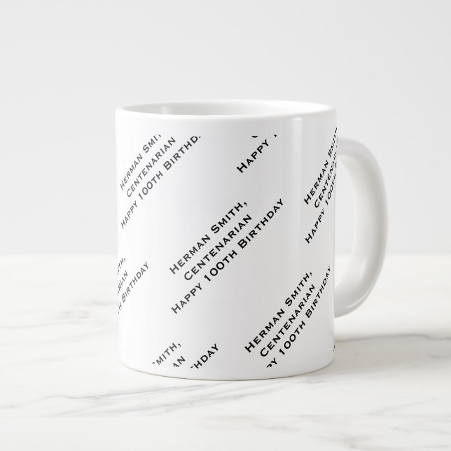Grande Tasse Votre Motif texte partout en noir/blanc (Devant droit)