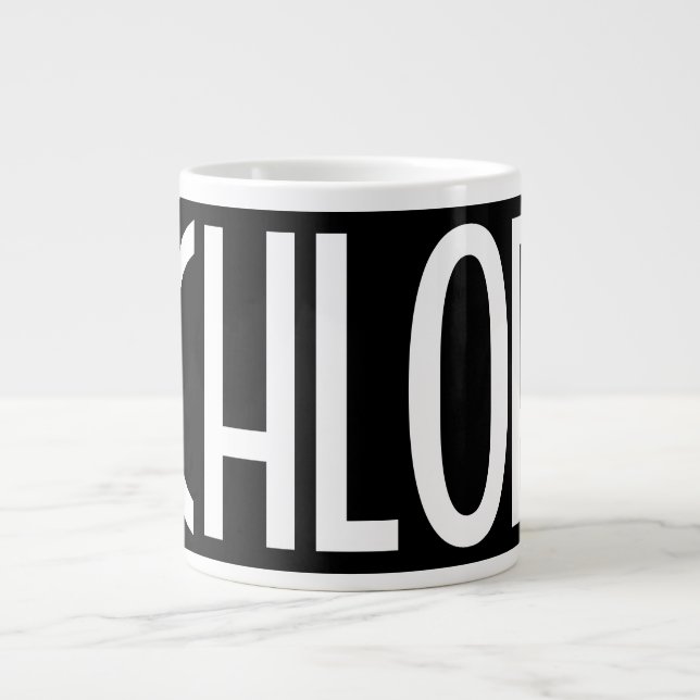 Grande Tasse Votre nom, texte gras blanc | Noir (Devant)