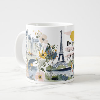 Grande Tasse Watercolor Bonjour Beautiful Paris