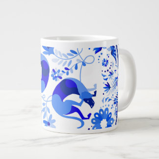 Grande Tasse Weimaraners, Lapins et Oiseaux Otomi Bleu & Blanc