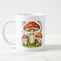 Wild mushrooms and flowers in grass forest nature