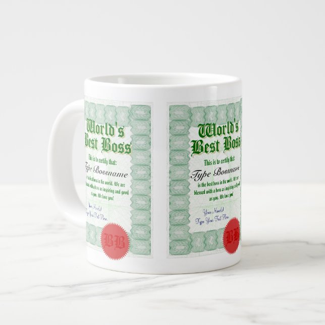 Grande Tasse World's Best Boss Award : Certificat Jumbo Mug (Devant gauche)