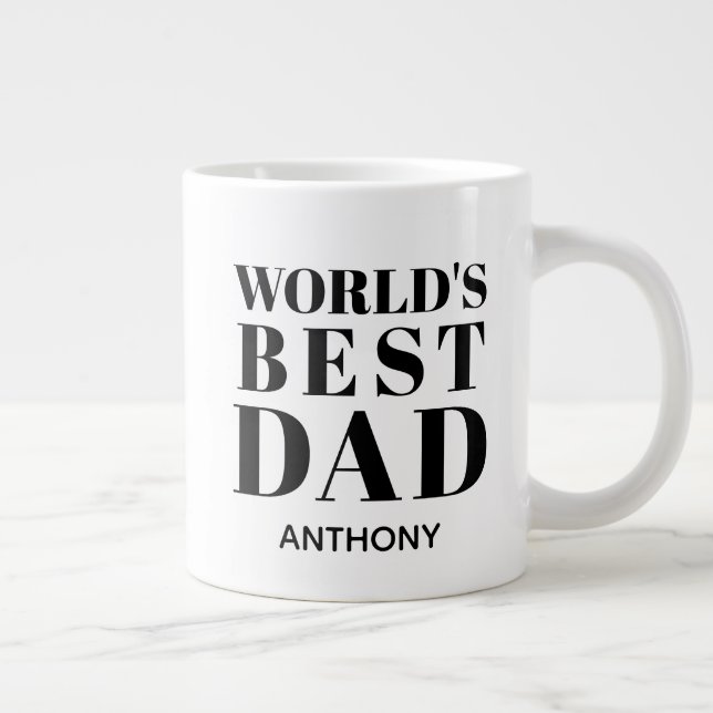 Grande Tasse Worlds Best Papa Blanc Noir Typographie Nom (Droite)