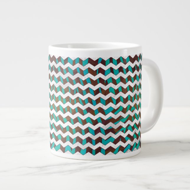 Grande Tasse Zebra Chevron Impression Brown et Turquoise (Devant droit)