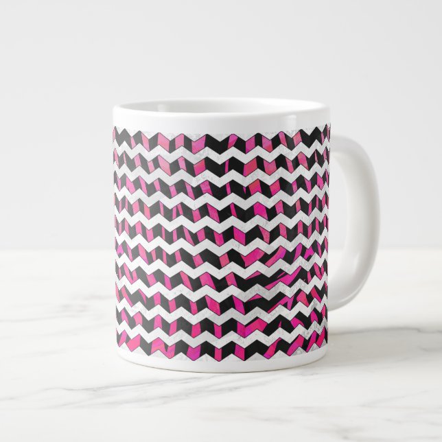 Grande Tasse Zebra Chevron noir et rose chaud (Devant droit)