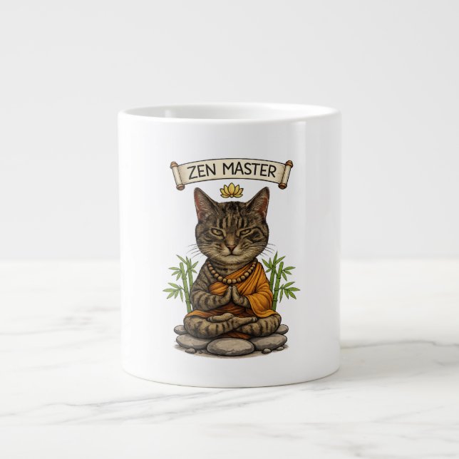 Grande Tasse Zen Master Cat Funny Chill Gray Tabby Cat Gift  (Devant)