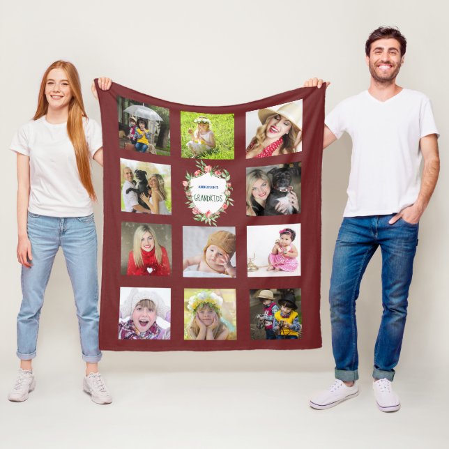 GRANDELENTS Foto Collage Grandkids Burgundy Fleecedecke (Beispiel)