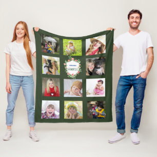 GRANDELENTS Foto Collage Grandkids Green Fleecedecke
