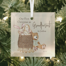 Grandeltern Teddy Bear Toy Basket Ornament Aus Glas