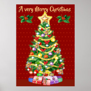 Grandes affiches d'arbre de Noël rouges.