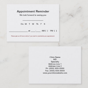 Grandes Cartes de rappel de rendez-vous (100 en bl