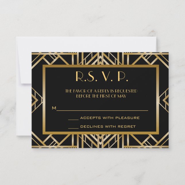 Grandes cartes de réponse Mariage Gatsby Art Déco  (Devant)