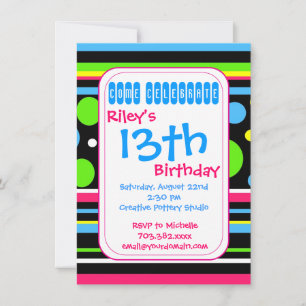 Grandes couleurs Pois Invitations d'anniversaire