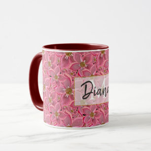 Grandes fleurs roses. Tasse à café à deux tons