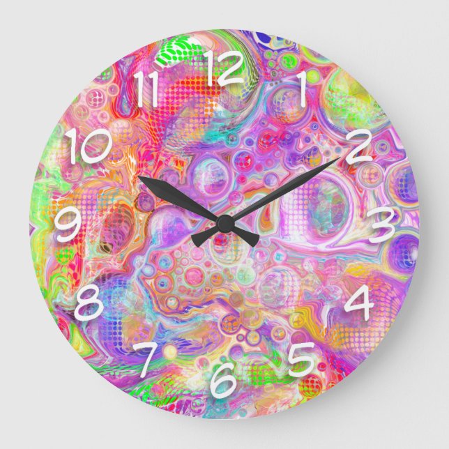 Grandes horloge rose, vert citron et bleu mousseux (Recto)