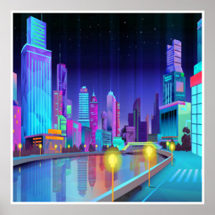 Grandes Villes Scène De Nuit Panoramique Poster d'
