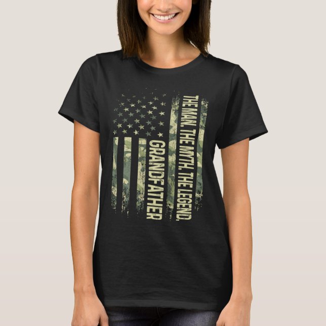 Grandfather Man Myth Legend Camo American Flag Fat T-Shirt (Vorderseite)