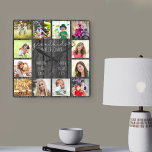 Grandkids Make Life Grand Quote 12 Photo Grey Wood Quadratische Wanduhr<br><div class="desc">Photo clock for grandparents with 12 of your favorite pictures. Create your own grid style photo collage and add the grandchildren's names (2 to 8 names looks best). The quote reads "grandkids make life grand" and is finished with a love heart. The design is lettered in handwritten and whimsical typography...</div>