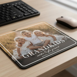 Grandkids Make Life Grand White Script Photo Mousepad