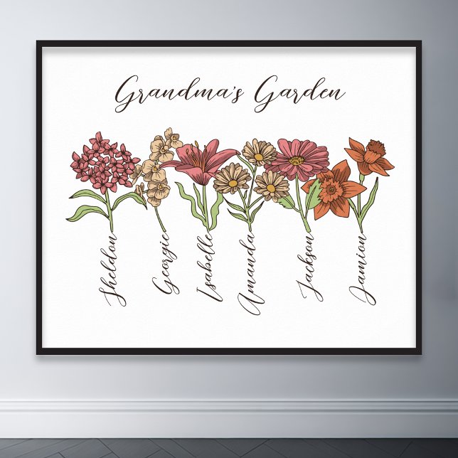 Grandkids Name Floral Poster (grandma flower garden grandkids name floral poster)