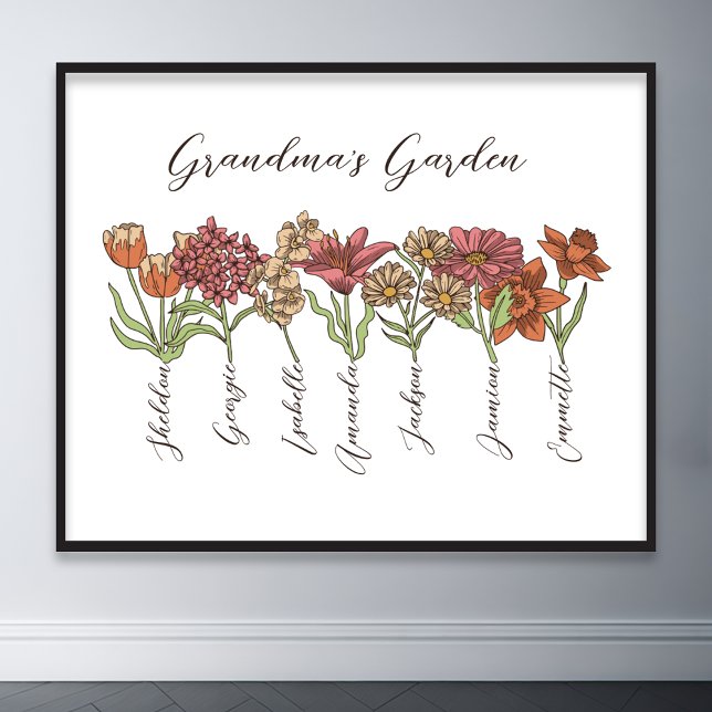 Grandkids Name Floral Poster (grandma flower garden grandkids name floral poster)