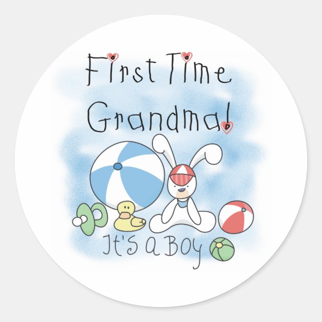 Grandma Baby Boy zum ersten Mal Runder Aufkleber (Vorderseite)