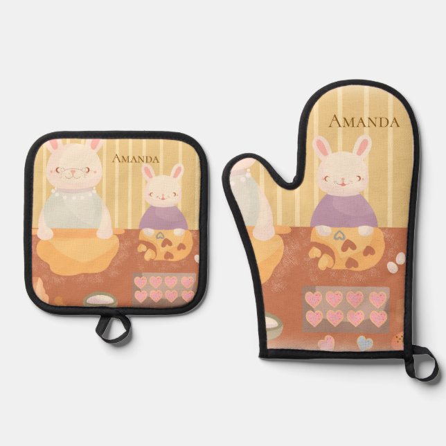 Grandma Baking Cookies Ofenhandschuh & Topflappen-Set (Vorderseite)