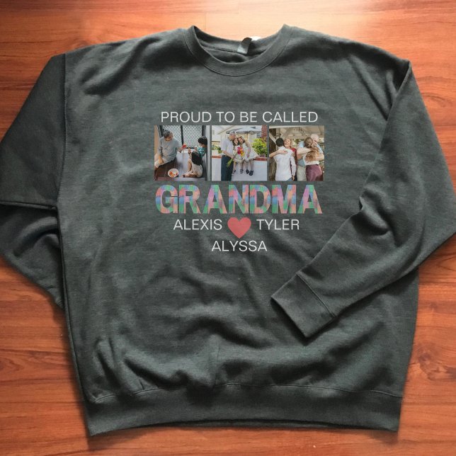 Grandma Brush Stroke 3 Foto Großkinder Namen Sweatshirt (Von Creator hochgeladen)