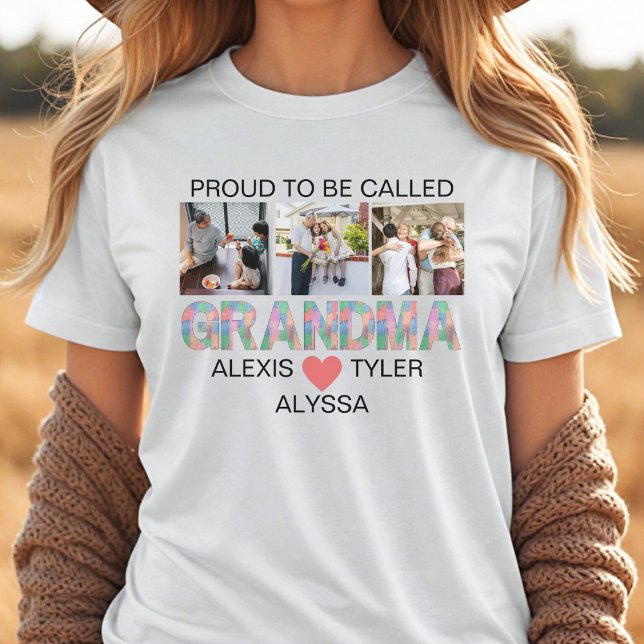 Grandma Brush Stroke 3 Foto Großkinder Namen Tri-Blend Shirt (Von Creator hochgeladen)
