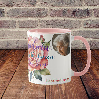 Grandma cadeau 3 photo aquarelle florale café Mug