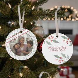 Grandma Christmas Ornament–Custom Photo & Foliage Ornament
